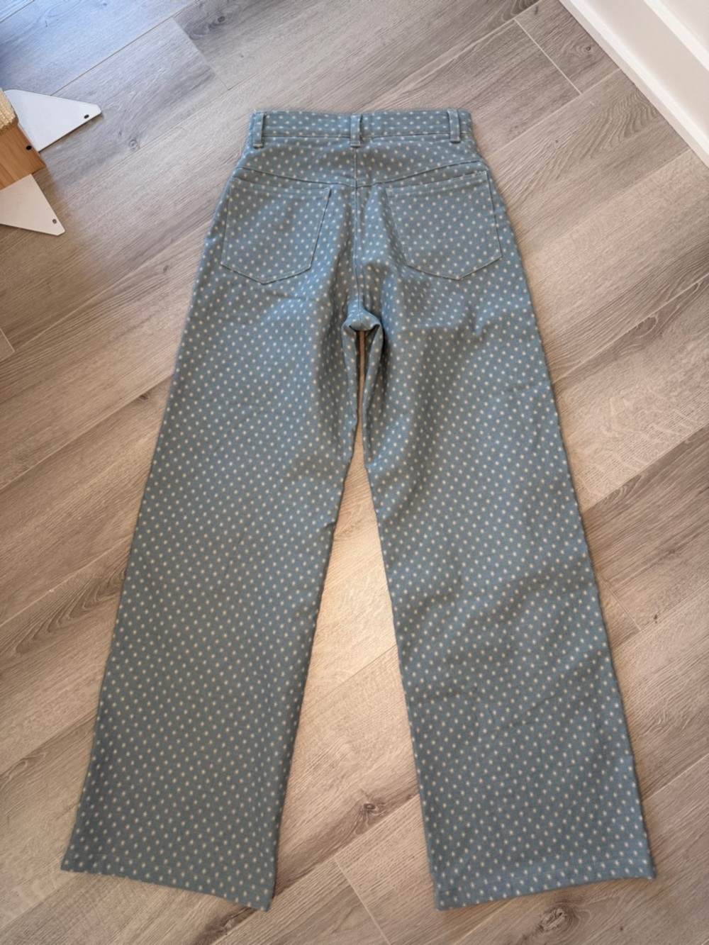 Custom made Star Print Wide Leg Pants High Waist Blue Cream Cotton Twill